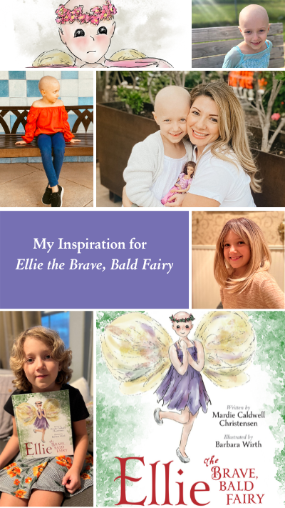 collage of photos of the real Ellie and from Ellie the Brave, Bald Fairy