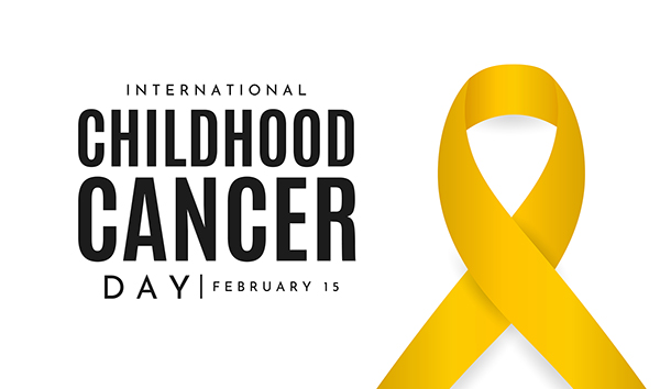 Graphic depicting a gold ribbon for International Childhood Cancer Day
